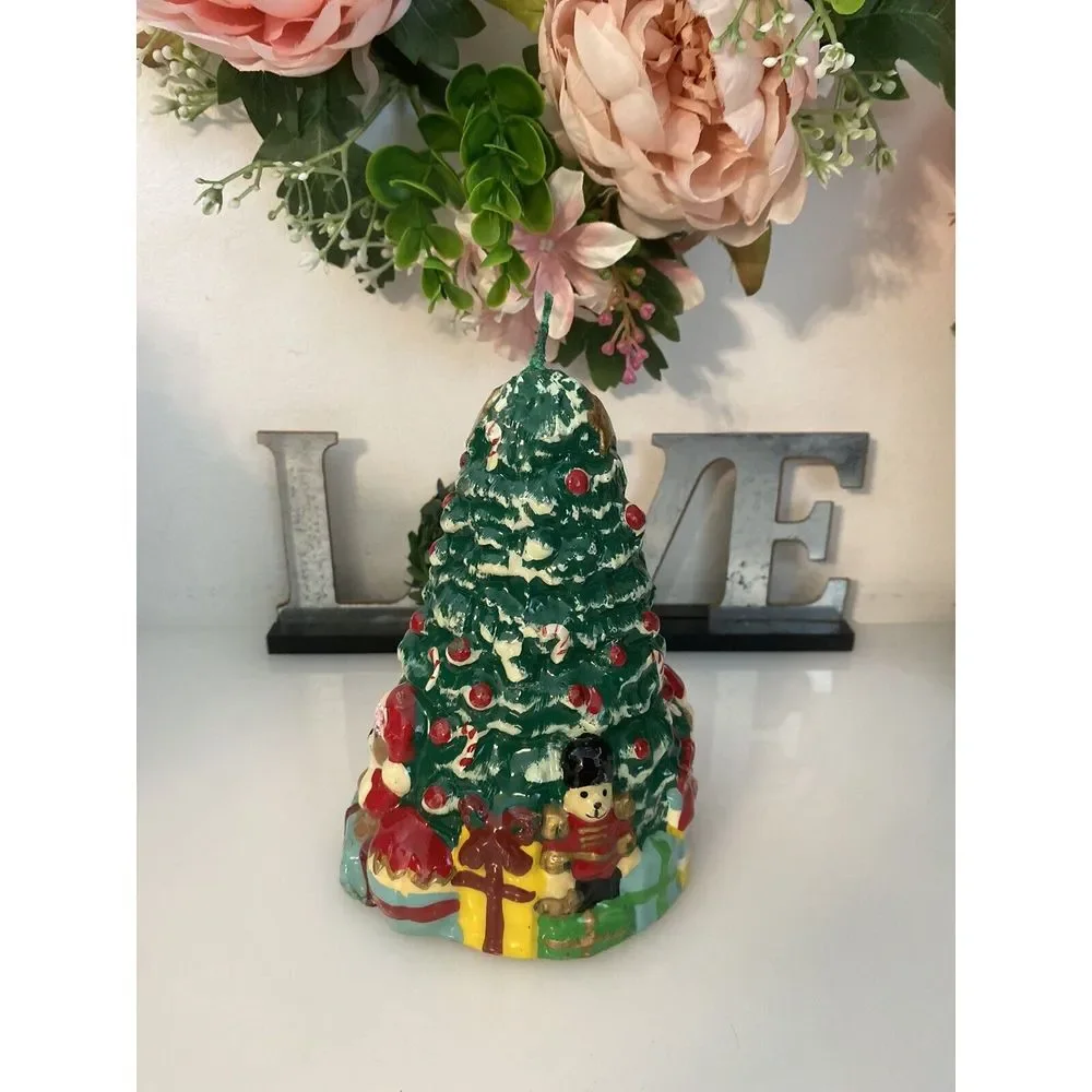 Christmas Tree with Toys & Presents Wax Candle Vintage 1960's Holiday Gift‎ EUC